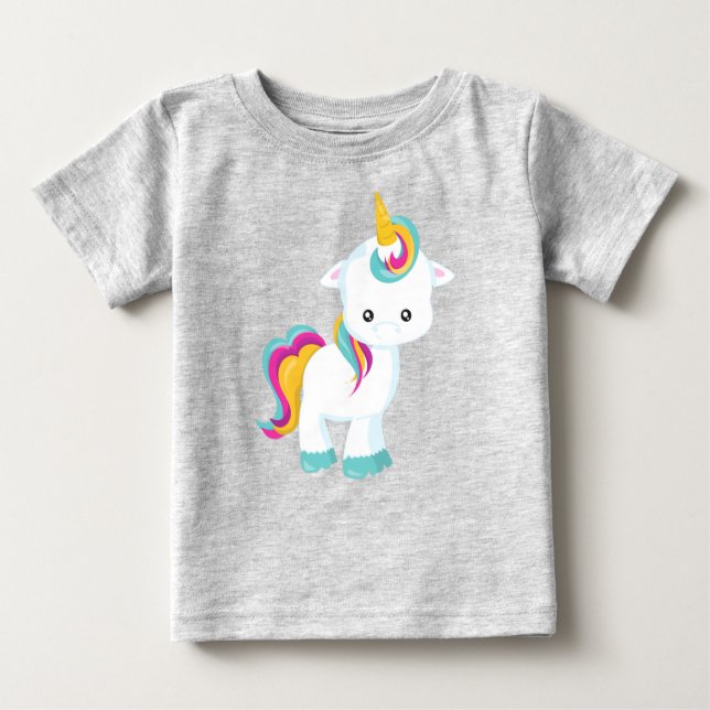Camiseta Para Bebê Pequeno Unicórnio, Cute Unicorn, Magic Unicorn (Frente)