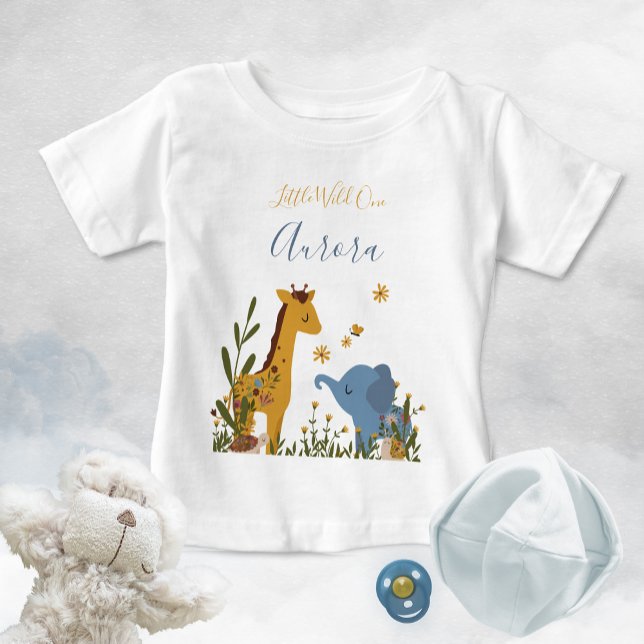 Camiseta Para Bebê Pequenos Animais Selvagens De Bebê Cute Floral (Cute Little Wild One Giraffe Elephant Snail Turtle Baby T-Shirt ©Susanne Sachers - Sunny Mind Design)