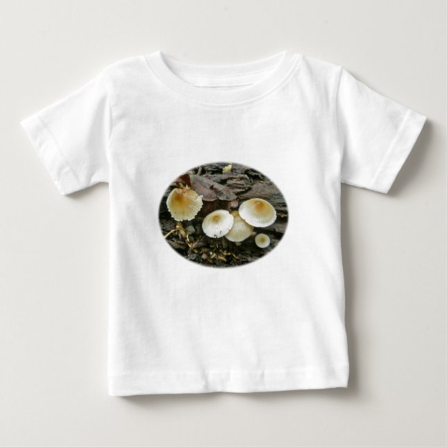 Camiseta Para Bebê Pequenos Cogumelos Parasols no Log (Frente)