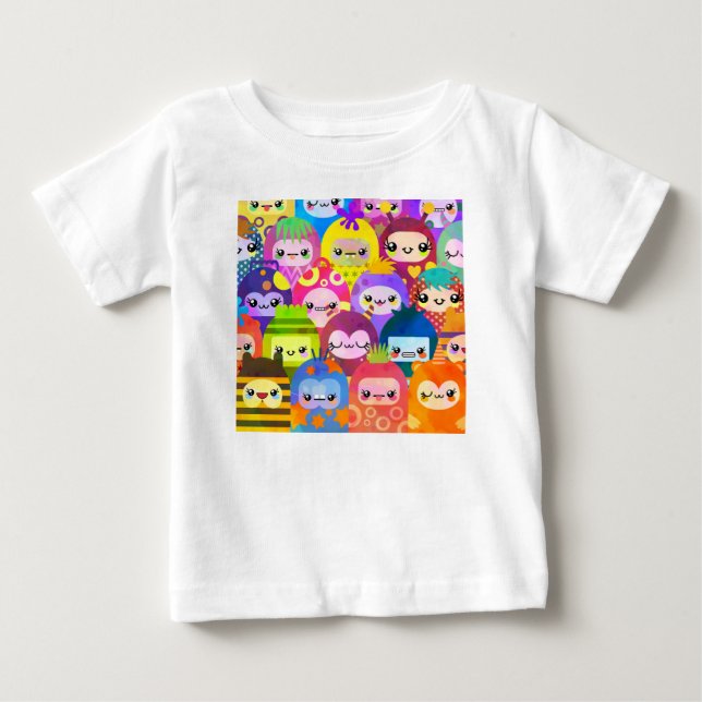 Camiseta Para Bebê Pequenos Monstros Kawaii (Frente)
