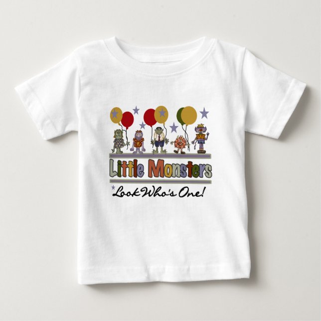 Camiseta Para Bebê Pequenos Monstros Primeiro Aniversário (Frente)