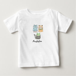 Camiseta Para Bebê Perfeição Fofa Arte de Gatos em Padrão Kawaii