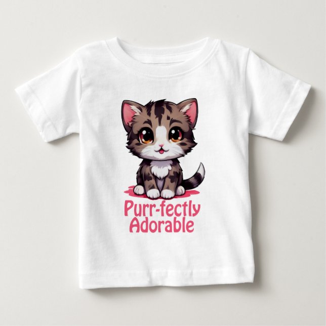 Camiseta Para Bebê Perfeitamente Adorável Chibi Kawaii Gatinho em Ros (Frente)