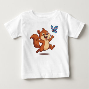 Camiseta Para Bebê Perseguição Alegre – Esquilo Feliz & Borboleta
