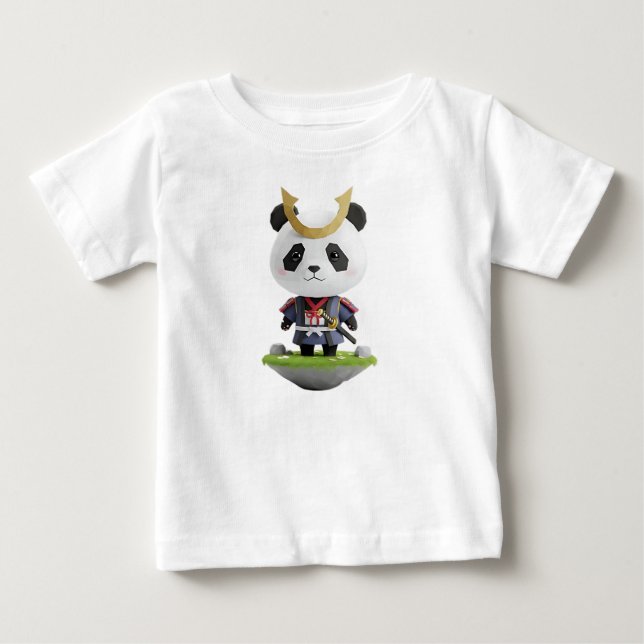 Camiseta Para Bebê Personagem 3D Chibi Samurai Panda (Frente)