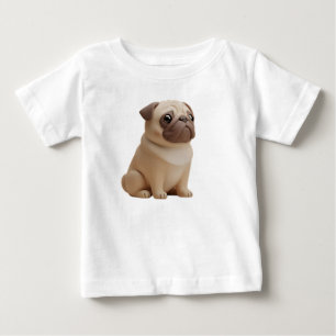 Camiseta Para Bebê Personagem de cachorro pug estilizado em 3D Adoráv