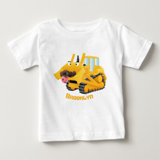 Camiseta Para Bebê Personagem de desenho animado de bulldozer amarelo (Frente)