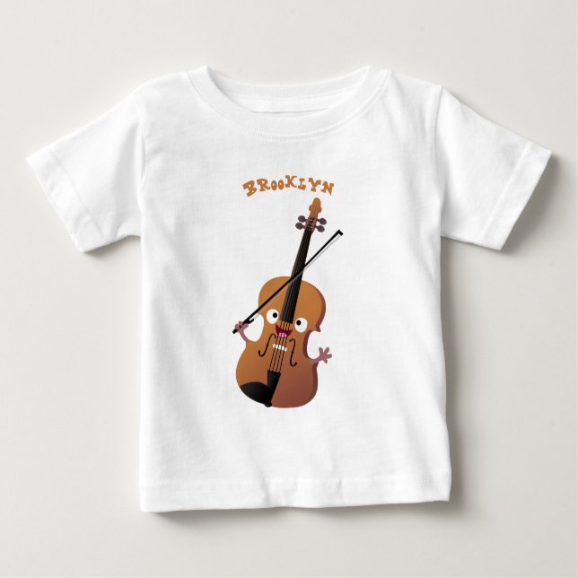 Camiseta Para Bebê Personagem de desenho animado musical de violino e (Frente)