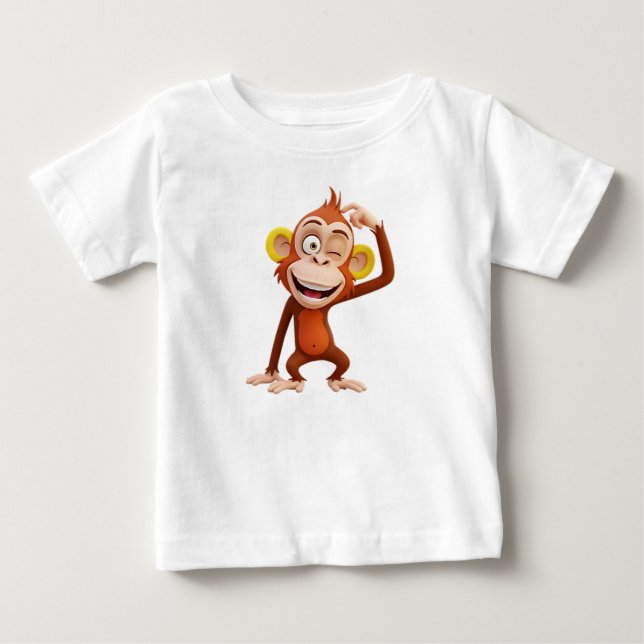 Camiseta Para Bebê Personagem de Macaco de Desenho 3D (Frente)