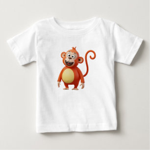 Camiseta Para Bebê Personagem de Macaco de Desenho Animado Laranja 3D
