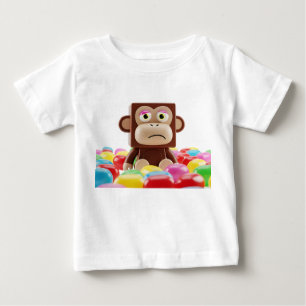 Camiseta Para Bebê Personagem de macaco quadrado triste em 3D com Jel