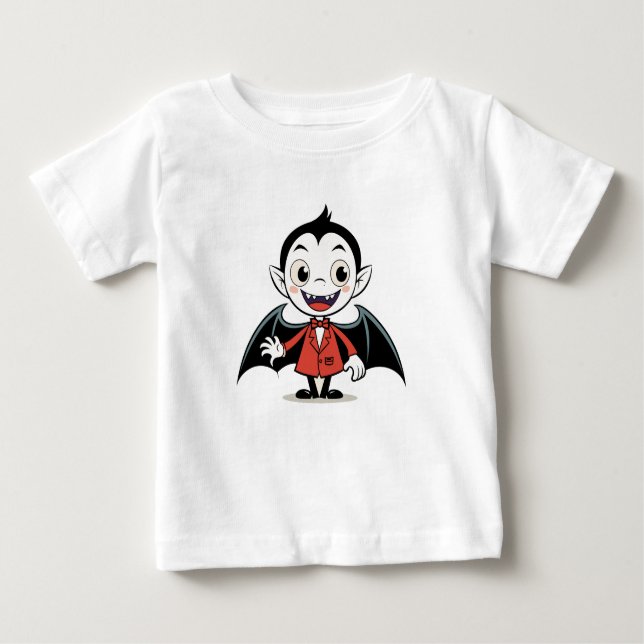 Camiseta Para Bebê Personagem de Vampiro de Cartoon de Halloween em V (Frente)