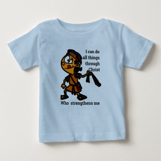 Camiseta Para Bebê Personagem Herói da História da Bíblia do Davi com (Frente)