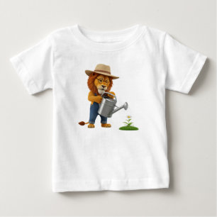 Camiseta Para Bebê Personagem simpático de leão jardineiro 3D regando