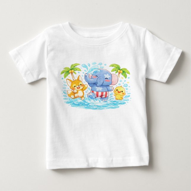 Camiseta Para Bebê Personagens de brinquedo pastéis macios (Frente)