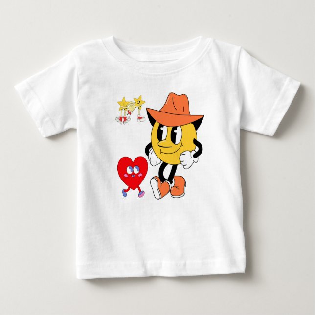 Camiseta Para Bebê Personagens de Desenhos Retro: Cowboy Smiley, Anda (Frente)