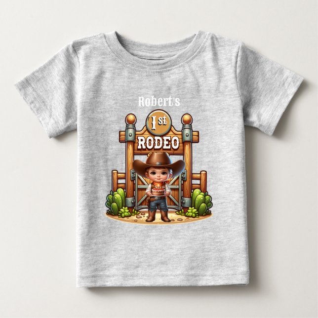 Camiseta Para Bebê Personalização de Aniversário do Primeiro Rodeo Oc (Frente)