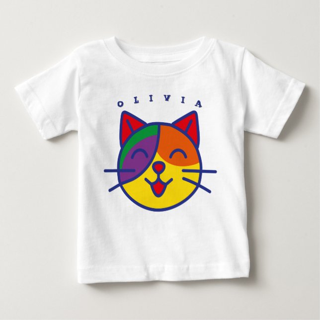 Camiseta Para Bebê personalizada para niños y niñas - Diseño de Gato  (Frente)