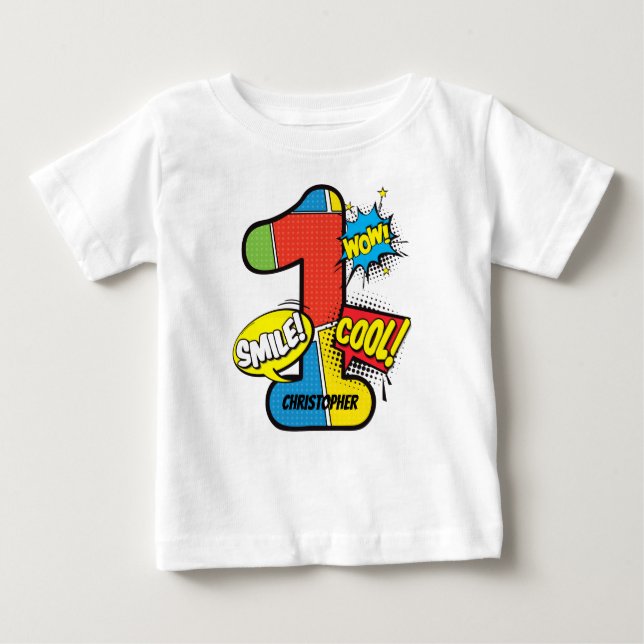 Camiseta Para Bebê Personalizado de livro em quadrinhos de super-heró (Frente)
