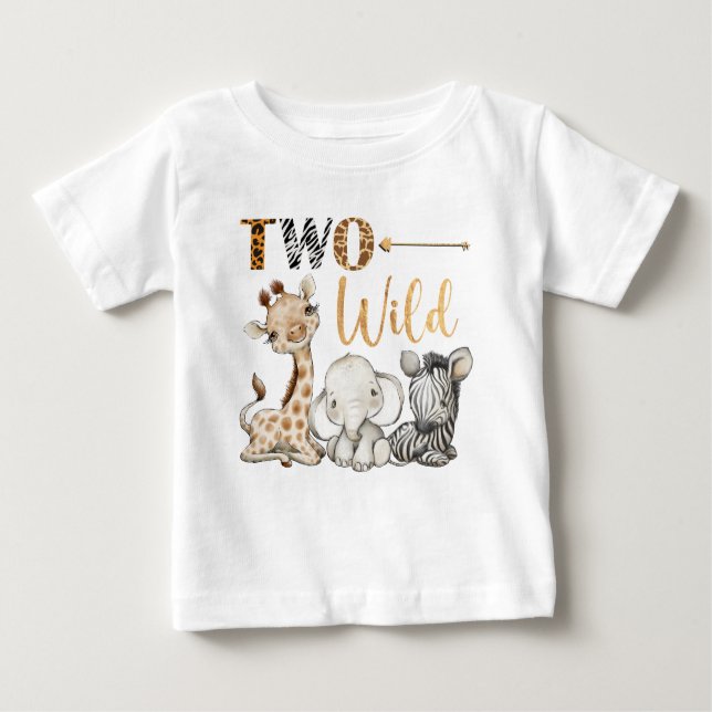 Camiseta Para Bebê Personalizado Dois Safari Selvagem Primeiro Aniver (Frente)