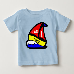 Camiseta Para Bebê Personalizado "eu sou 1" com o barco navegado