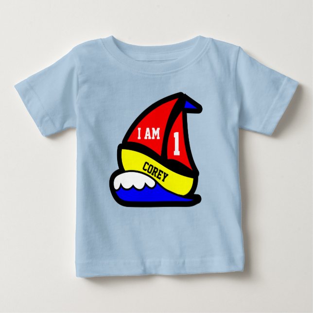 Camiseta Para Bebê Personalizado "eu sou 1" com o barco navegado (Frente)