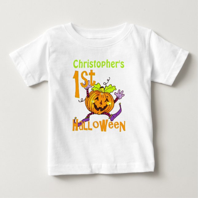 Camiseta Para Bebê Personalizado para Abóbora de Halloween de 1 rua B (Frente)