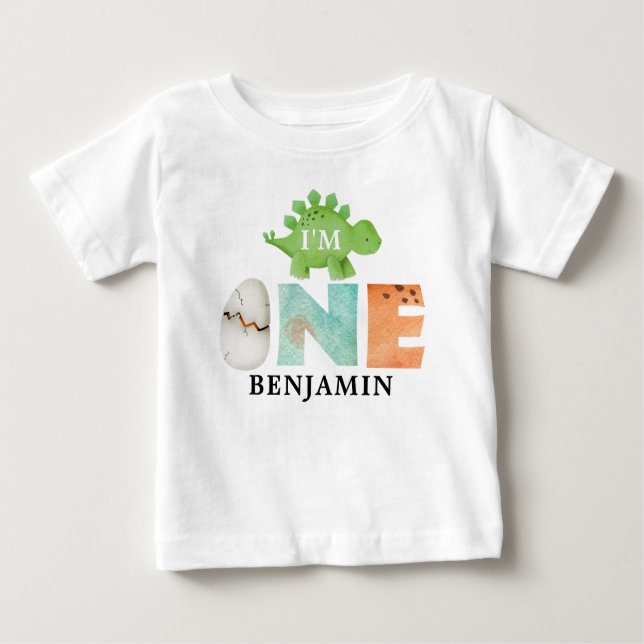 Camiseta Para Bebê Personalizado, sou um dinossauro Primeiro Bab de A (Frente)