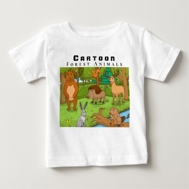 Camiseta Para Bebê Personalizar Animais da Floresta de Cartoon (Frente)