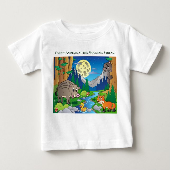 Camiseta Para Bebê Personalizar animais florestais no riacho de monta (Frente)