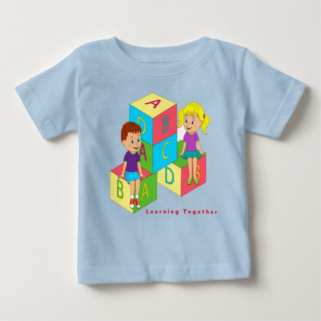 Camiseta Para Bebê Personalizar Bloco de Alfabetização Junto (Frente)