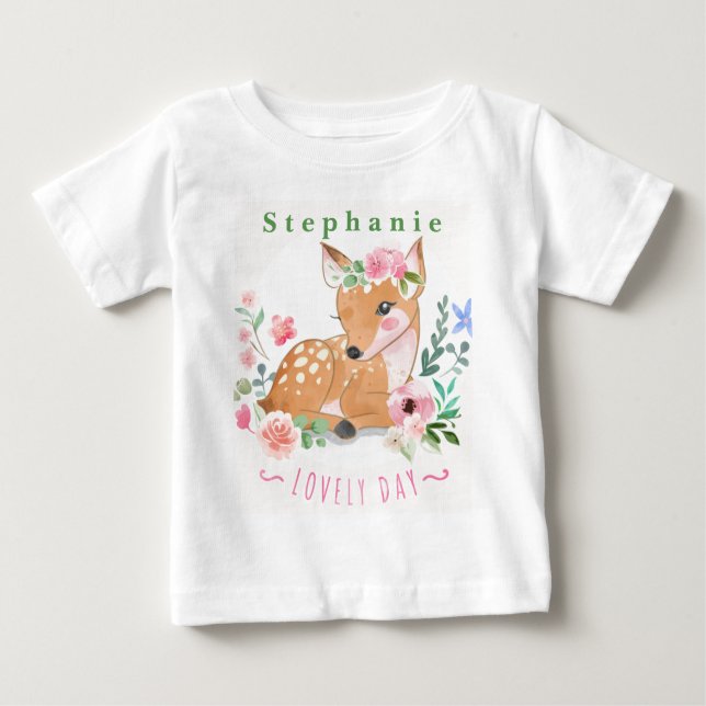 Camiseta Para Bebê Personalizar Deers Adoráveis Dia Fora Das Flores (Frente)