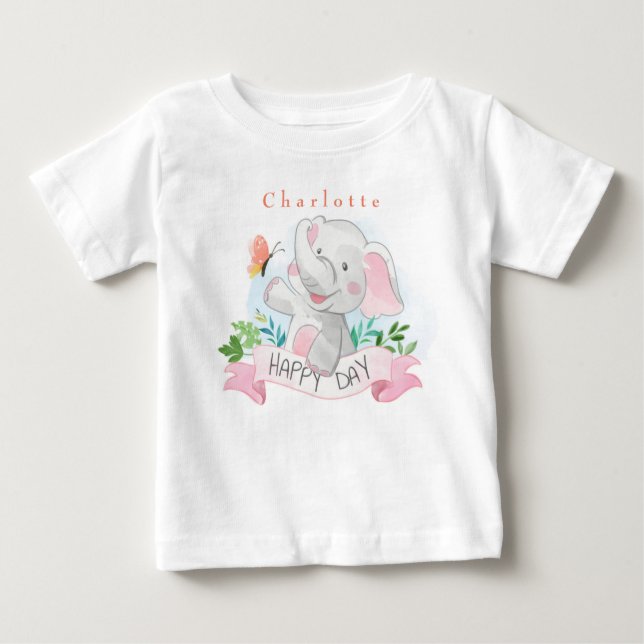 Camiseta Para Bebê Personalizar Elefante Brinca ao Ar Livre com Borbo (Frente)