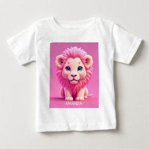 Camiseta Para Bebê Personalizar Leão Bebê Rosa