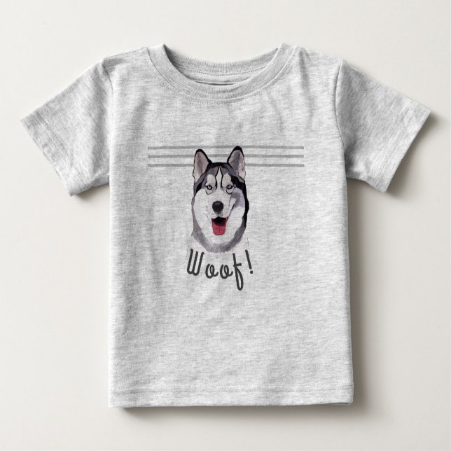 Camiseta Para Bebê Personalizar mensagem Siberian Husky Baby Bib T-Sh (Frente)