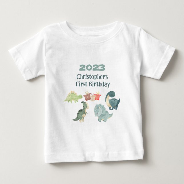 Camiseta Para Bebê Personalizar Nome Ano Primeiro Aniversário Bebê Di (Frente)