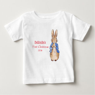 Camiseta Para Bebê Personalizar o Primeiro Natal Peter o coelho