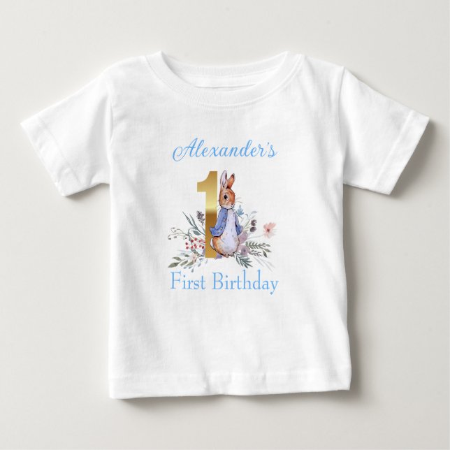 Camiseta Para Bebê Personalizar Peter o coelho Primeiro aniversário (Frente)