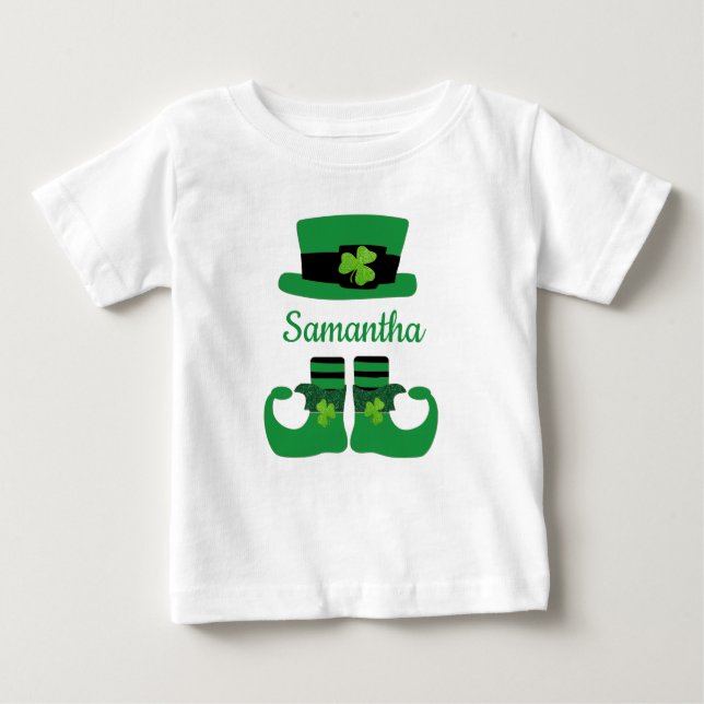 Camiseta Para Bebê Personalizar Rua, o Leprechaun Verde de Patrick. (Frente)
