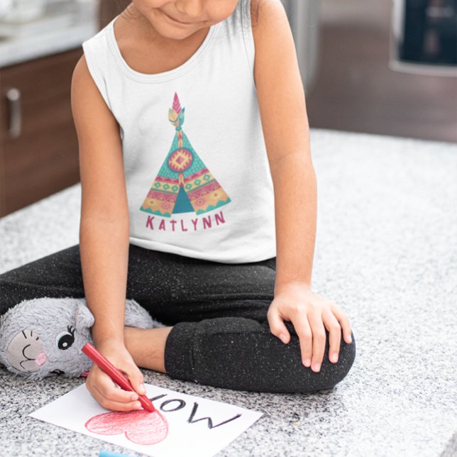 Camiseta Para Bebê Personalize as nativas americanas rosa e azuis (Personalize Native American Pink and Blue Girls Baby T-Shirt )