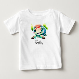 Camiseta Para Bebê Personalize Bebê Crianças Tartaruga Marinha Aquare