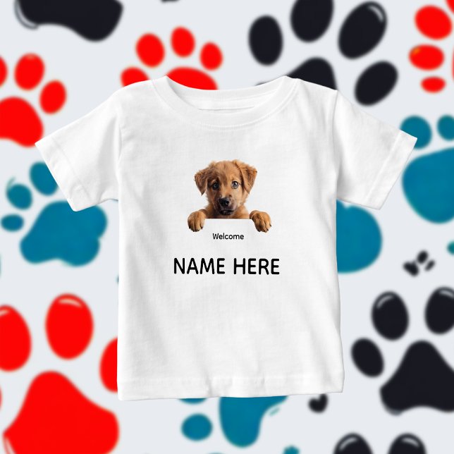 Camiseta Para Bebê Personalize Cachorrinho de Boas-Vindas Fofo (Criador carregado)