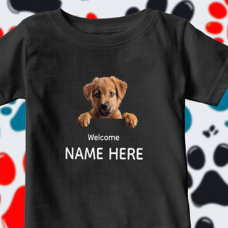 Camiseta Para Bebê Personalize Cachorrinho de Boas-Vindas Fofo