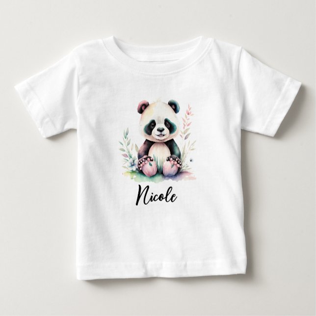 Camiseta Para Bebê Personalize Crianças Bebê Panda Urso (Frente)