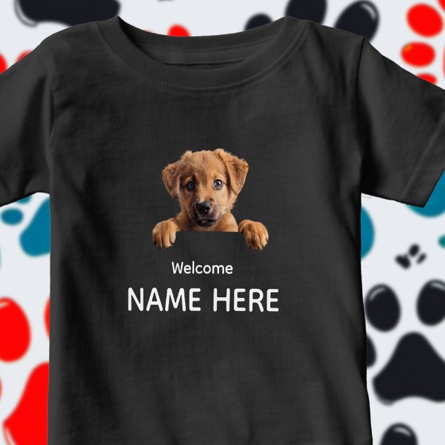 Camiseta Para Bebê Personalize Cute Welcome Puppy  (Criador carregado)