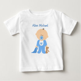 Camiseta Para Bebê Personalize este Blue Baby Boy Romper