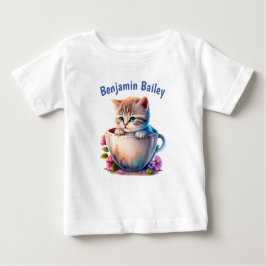 Camiseta Para Bebê Personalize Kitten em uma xícara de chá