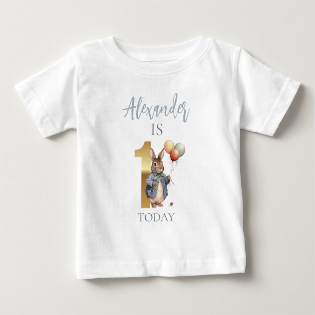 Camiseta Para Bebê Personalize Peter o coelho Primeiro aniversário (Frente)