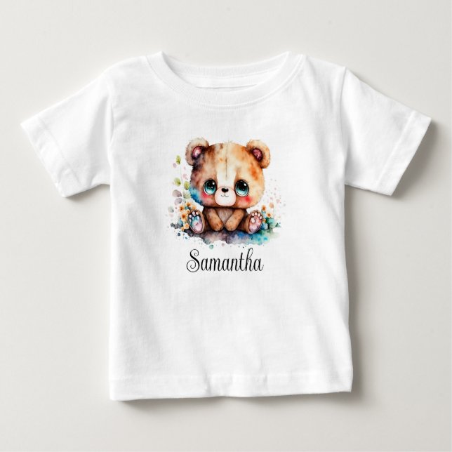 Camiseta Para Bebê Personalize Quarto de Crianças Ursinho Filhote Aqu (Frente)