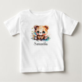 Camiseta Para Bebê Personalize Quarto Infantil Urso Filhote Aquarela